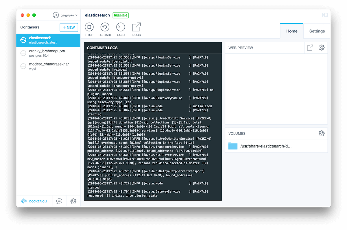 ElasticSearch with Kitematic- Running