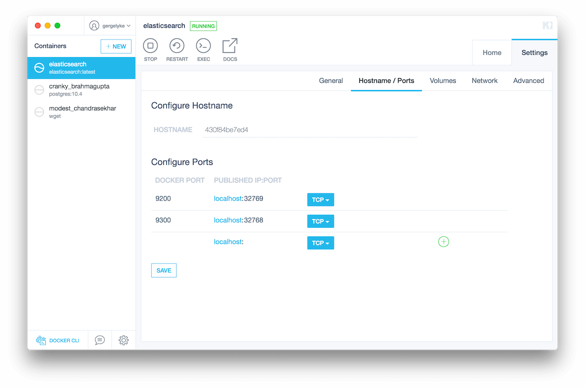 ElasticSearch with Kitematic - Settings